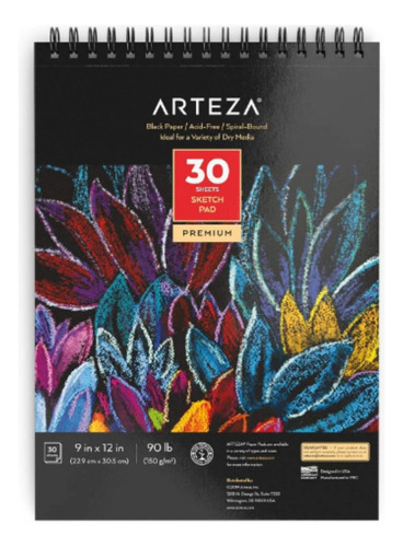 Block Papel Negro Bocetos Dibujo 23x30 30h Arteza