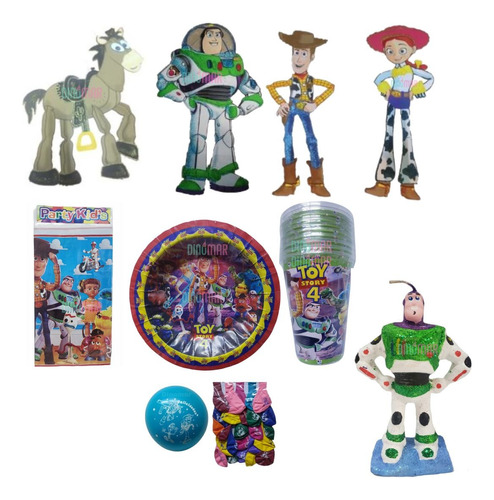 Kit Decorativo Toy Story Figura, Platos, Mantel, Vela, Globo