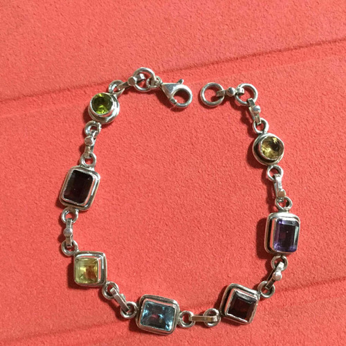 Pulsera De Plata Pura Con Gemas Semipreciosas