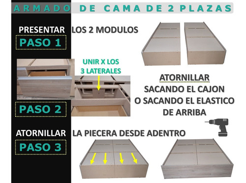 Cama Con Cajones Box . Base Somier Con Cajonera !!