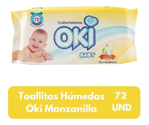 Imagen 1 de 4 de Toallitas Húmedas Manzanilla 72 Unid Oki Baby 18 Paqxbulto