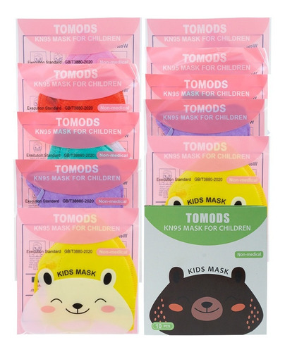 Imagen 2 de 8 de Kn95 Mascarillas Cubrebocas Infantil Caja10pz Colores Tomods