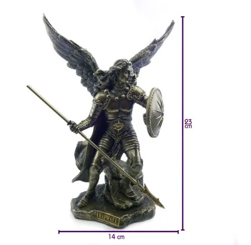 Imagen de la estatua de coleccionista del Arcángel Rafael, color bronce de San Rafael