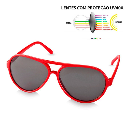 Óculos De Sol Masculino Feminino Com Proteção Uv400 Cor Azul Cor da armação Vermelho Cor da lente Fumê Desenho OVAL