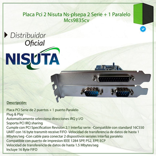 Placa Pci 2 Nisuta Ns-plsepa 2 Serie + 1 Paralelo Mcs9835cv