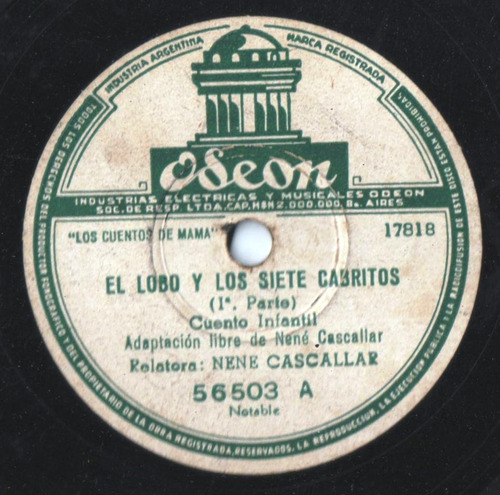 Disco Pasta 78 Rpm Nené Cascallar Cuento Infantil El Lobo