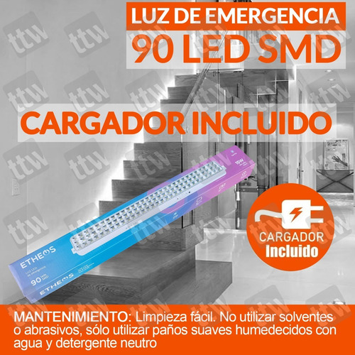 Imagen 10 de 11 de Luces Luz De Emergencia 90 Leds Recargable Cable 220v Etheos