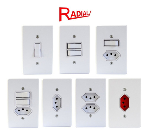 Kit C/10 Interruptor Duplo 2 Tecla C/ Placa Apagador Simples Cor Branco