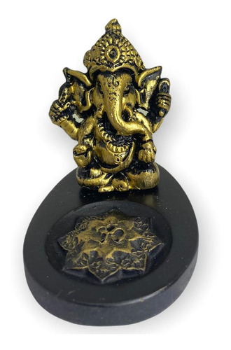 Incensário Mini Oval Ganesh Mini Dourado 5 Cm