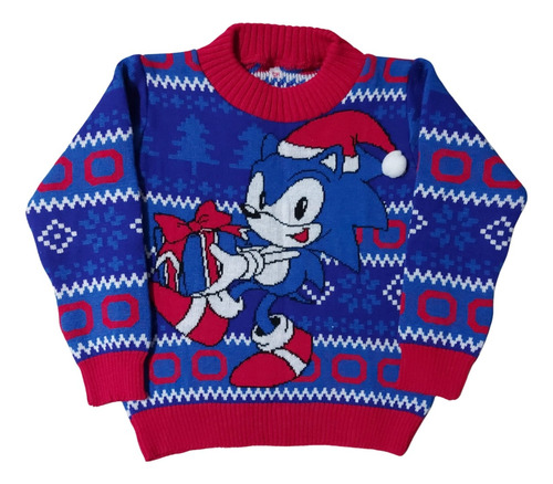 Ugly Sweater Tejido Navidad Personaje Sonic Niños