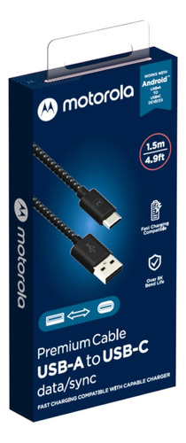Cable De Datos Motorola Usb A-tipo C 1.5m Trenzado Original Negro