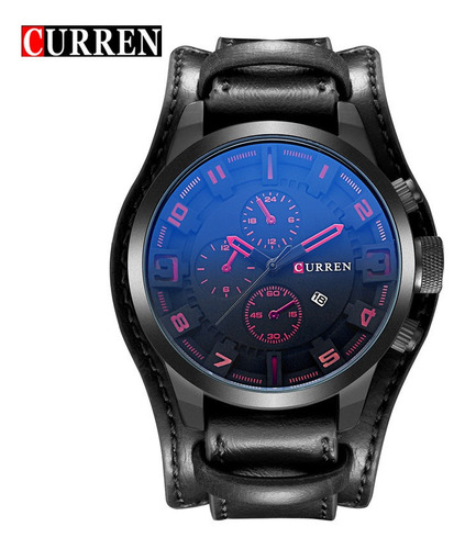 Relógio De Couro Preto Curren 8225 Masculino