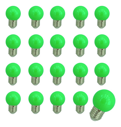 Kit 20 Lâmpada Bolinha Led 1.5w G45 E27 Bivolt Colorido Cor Da Luz Verde