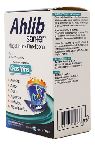 Ahlib Gel C/10 Sobres 10ml 80-10mg/1ml Magaldrato Dimeticona