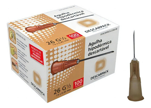 Agulha HiPodérmica 13x0,45mm 26g Descarpack Com 100 Unidades