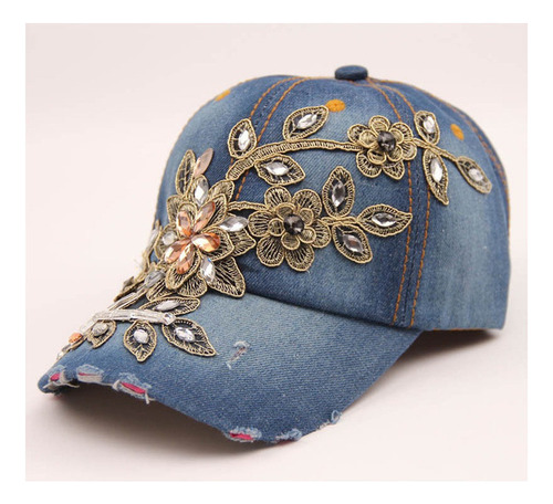 Gorra De Béisbol Con Flores Diamantes Imitación Para Mujer