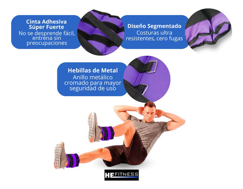 Polainas Ajustables Tobillo Muñeca 1 Kg Kit 2 Piezas Lila