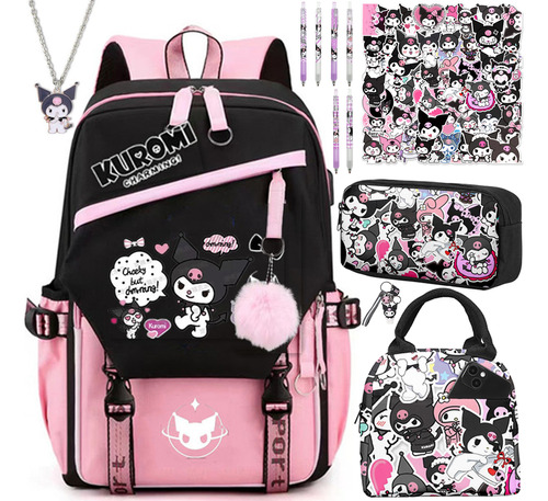 Mochila Kuromi Kawaii De 61 Unidades/kit Con Colgante De Fel