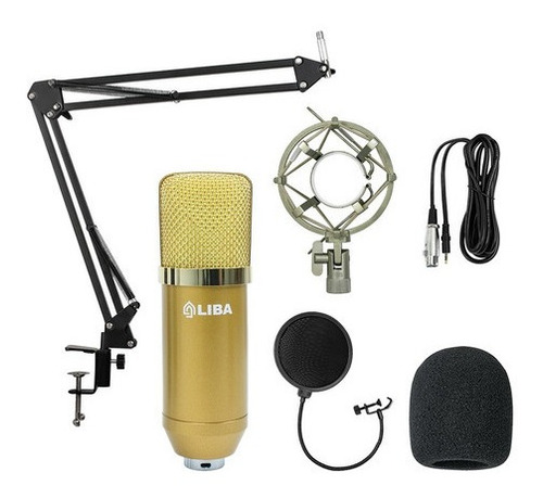 Kit Estudio Microfone Condenser Liba Lb 2024 Cor Dourado