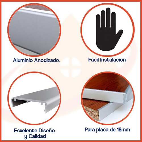 Tapacanto U Grupo Euro Aluminio 18 Mm Mueble Cajon Cocina