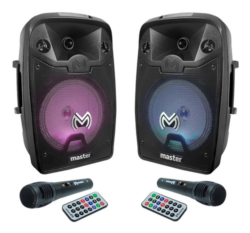 Kit De 2 Bocinas Amplificadas Portatiles 8 Bluetooth Master Color Negro