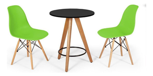 Mesa Redonda Aline 70cm Preta Com 2 Cadeiras Eames Eiffel Cor Verde