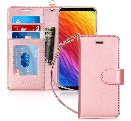 Funda Tipo Billetera Para Telefono Samsung Galaxy S8 Rosa