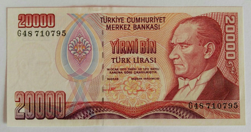 Turquía Billete De 20000 Lirasi Año 1995 P#202 Sin Circular!