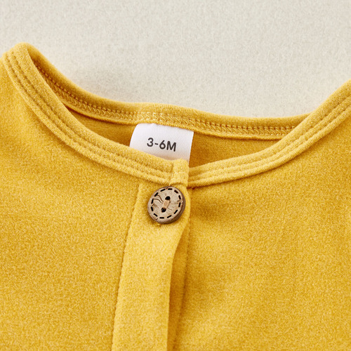 Body De Manga Larga De Algodón De Colores Sólidos Para Bebé Amarillo 6-9 M