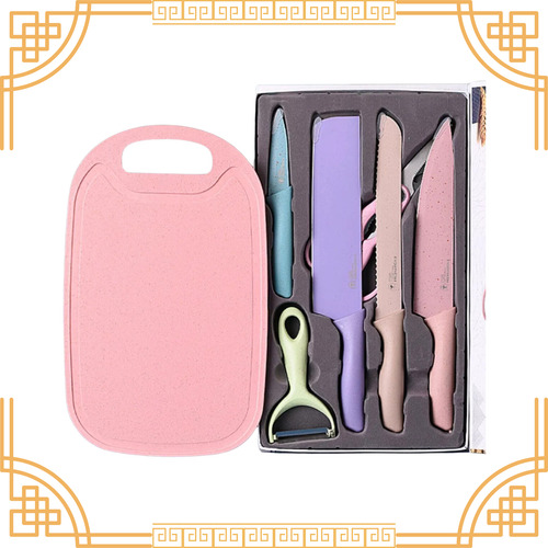 Set De Cuchillos De Colores Con Tabla 7 Piezas