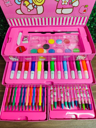 Maletín De Plumones, Colores Y Pinturas De Hello Kitty