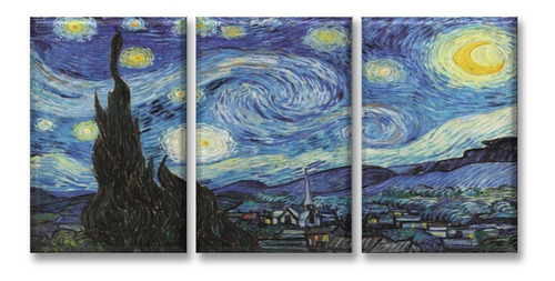 Cuadro Canva Set La Noche Estrellada Van Gogh 3x60x90 Cm