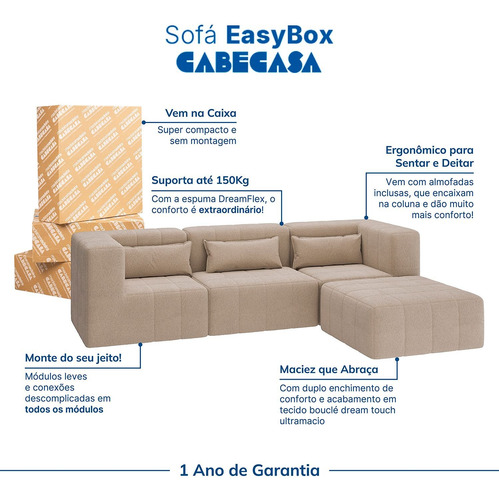 Sofá Modular 02 Cantos 01 Poltrona E 03 Puffs Easybox