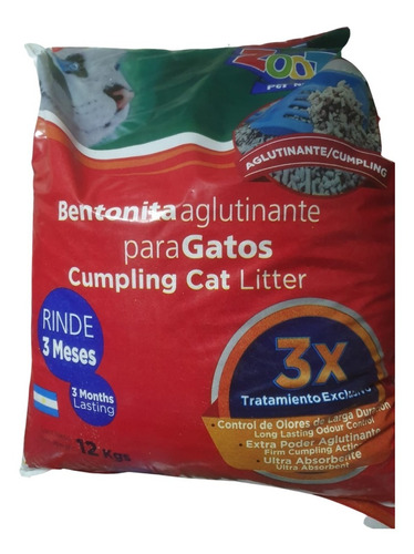 Arena Aglutinante Para Gatos Zootec X 12 Kg. - Bentonita