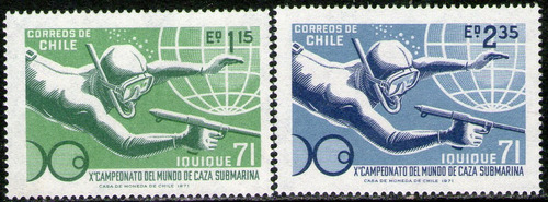 Chile Serie X 2 Sellos Mint Buceo = Caza Submarina Año 1971 