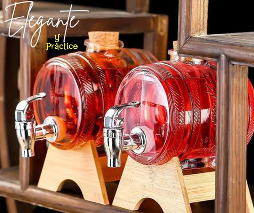 Barril De Vidrio Con Grifo De 3l. ¡incluye Base De Madera.!