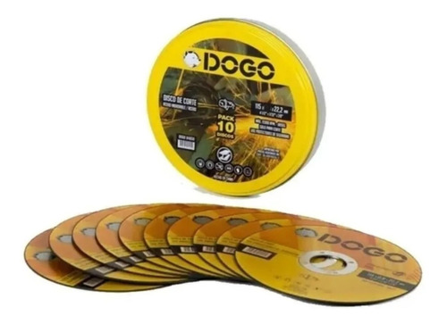 10 Discos De Corte Amoladora 115 X 1,0 Acero Inox Dogo Lata Color Amarillo