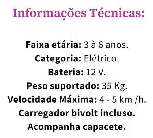 Moto Eletrica Criança Triciclo + Capacete 12v - Rosa Menina