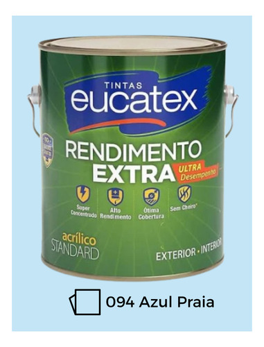 Tinta Interna E Externa Eucatex Rendimento Extra - 3,6 Gl Azul Praia