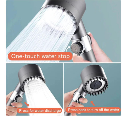 Ducha De Alta Presión 4 Modos Masaje Con 5 Filtro Y Manguer Gris Oscuro 4 Model