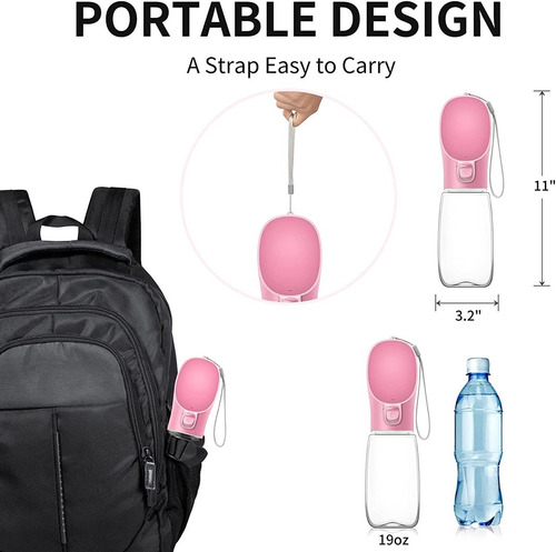 Botella De Agua Para Perro 19 Oz, Portátil, Caminar, Viajes.