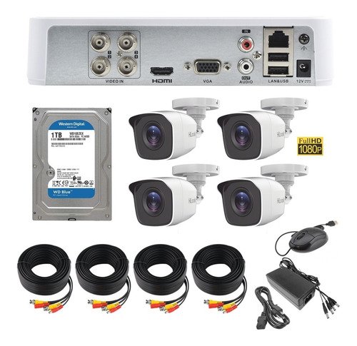 Imagen 1 de 8 de Kit Video Vigilancia 4 Cámaras 1080p / 2mp Hilook 1tb