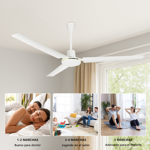Ventilador De Techo 65w Con 3aspas 5 Velocidades Blanco