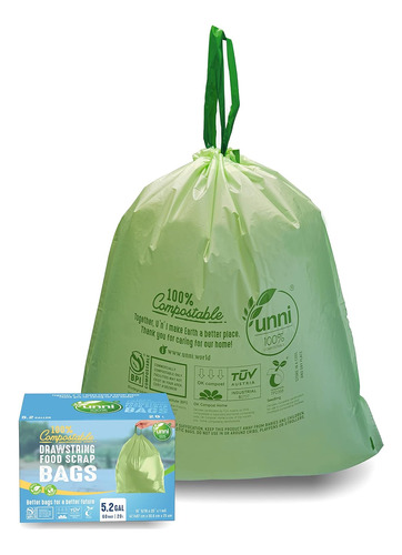 Bolsas Con Cordón Unni 100% Compostables, 5.2 Galones, 20 Li