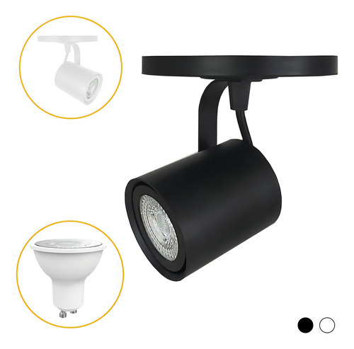 Kit 5 Spot Sobrepor Redondo Canopla Direcionável + Lâmpada 110v/220v