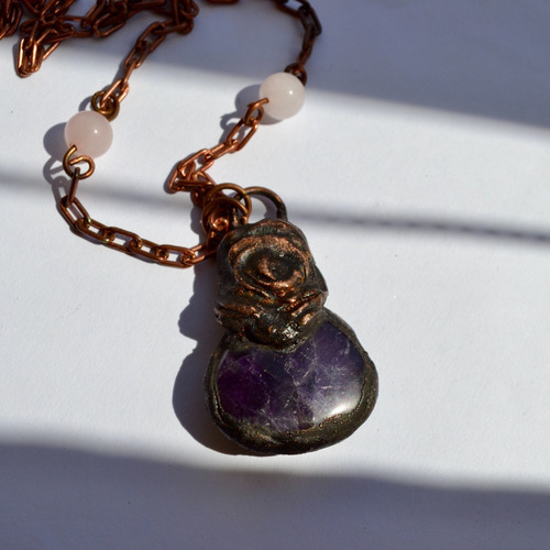 Imagen 4 de 8 de Collar Piedras Amatista, Cuarzo Rosa, Cadena De Cobre, Cod1