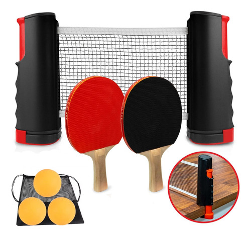 Set Ping Pong Portatil Paletas Pelotas Red Retractil Bolso