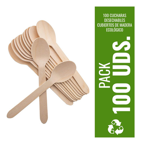 100 Cucharas Desechables Cubiertos De Madera Ecológico Color del mango Beige