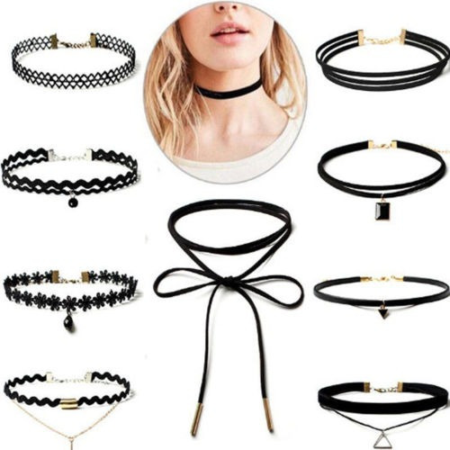 10pc/set Encaje Negro Terciopelo Gargantilla Estrella Cadena