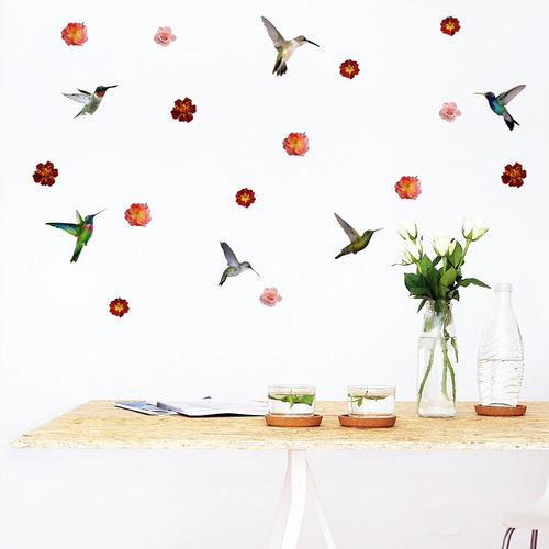 Vinilos Decorativos Colibri Pajaritos Pajaro Flores Aves
